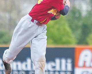 Cardinal Mooney’s Ryan Gallagher (24) pitches in the top of the fi fth inning during the Cardinals’ 8-2 win
against the Struthers Wildcats on Thursday at Cene Park in Struthers. Gallagher (4-1) carried a no-hitter
into the fi fth and a one-hitter into the seventh before the Wildcats (9-7) tagged him for their only runs.