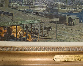 LISA-ANN ISHIHARA | THE VINDICATOR ..Artist John Stobart's oil on canvas painting NEW YORK, THE BLACK BALL PACKETS FROM SCHERMERHORN ROW IN 1865, circa 1993, is displayed in his exhibit, The Grandeur of America's Age of Sail at The Butler Institute of American Art, Sunday, May 2, 2010