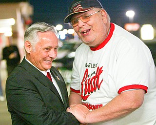 ROBERT K. YOSAY | THE VINDICATOR..Dave Ludt gets a handshake from Chuck Bonwick of Struthers.. at Ludts Campaign HQ in Boardman Plaza -30-