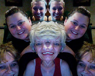 Mary McLaughlin, the “three-eyed grandma in the middle,” says her granddaughter, Jocelyn Jones (middle), took this three-generation picture on her Mac computer because the family loves to make people laugh. Her other granddaughter, Alannah Russell, is at the top, and her daughter, Lisa Pincombe, is at the bottom.