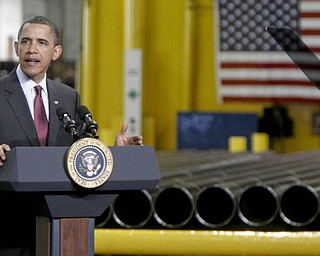 William D Lewis| The Vindicator  President Obama speaks at V&M Star Steel in Youngsotwn 5-18-10.