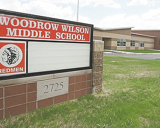 Exterior work is done at the new Woodrow Wilson Middle School at Indianola and Gibson Avenues on Youngstown’s South Side. A group now wants to change the name to something else, saying Wilson was a racist.