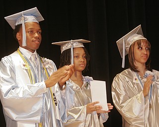 William D. Lewis | The Vindicator East HS Co valedictorians Brandon Mosley, left, and Brielle Pritchard, center, at right is Saluaorian Breana Layton .