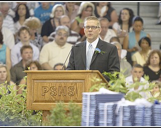 Geoffrey Hauschild|The Vindicator.Commencement Speaker Paul McFadden during Poland's 2010 Commencement Ceremony at the high school gymnasium on Sunday afternoon.