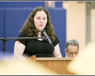 ROBERT K. YOSAY | THE VINDICATOR..Speaker and the class of 2000 is Dr Charlene Arendas former graduate and now a vet in Howland tells the class where her diploma has taken her so far at Lowellville High School gym - the glass of 2010 - graduated Sunday afternoon-30