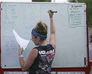 ROBERT K. YOSAY | THE VINDICATOR..The all important position for starting is  written on on the pole board by Ashlie Bruss of Lake Milton ( ok) 30-