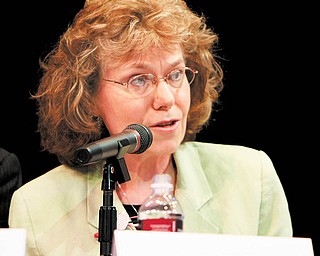 Fighting back tears at times, Mary Ann Hudzik of Warren, a Delphi Corp. salaried retiree, tells a congressional subcommittee in Canfield about the impact of losing her health-care benefits and 41 percent of her company pension. .
