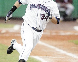 The Scrappers' Chase Burnette rounds first during the second inning of Tuesday's game against the Hudson Valley Renegades at Eastwood Field.