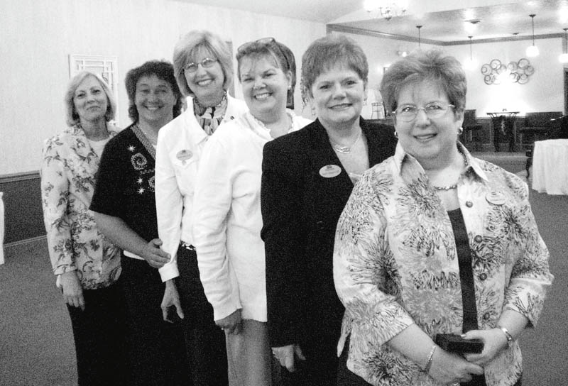 Prepared to perform the duties of various offices during the 2010-2011 term are, from left, Lynn Romeo, Nancy Brunner, Denise Altman, Patti Cearfoss, Sue E. Urmson and Christine L. Bidwell, the newly installed members of Yo-Mah-O Chapter executive board.