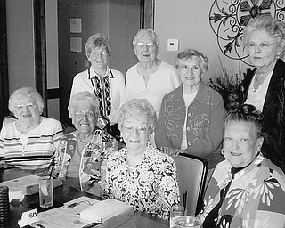 A lot in common: Years of providing TLC (tender loving care) for patients have become pleasant memories for local members of the 1950 graduating class of Youngstown Hospital School of Nursing, who meet for lunch twice each year. Sharing those memories as they celebrate their 60th anniversary at Drake’s Landing are, seated, from left, Ann McCarthy, Agnes Verch, Doris Cavanaugh and Eleanor Gebhardt, and standing, Marge Prozy, Phyllis Grisa, Angie Elmo and Joyce Bobash.
