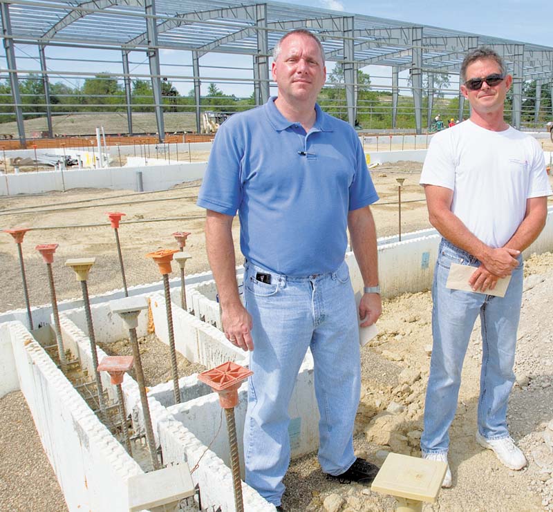 Mark Marvin, left, the owner of Reinforcement Systems, and Mark Shoaf, project manager for the 98,000-square-foot factory are seen here. The plant, which will employ up to 65 people, will produce welded reinforcements for concrete construction.    .