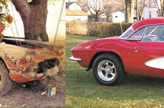 We received a number of before-and-after pictures, but we have to say, these two were the best. They were sent to us by Tom and Mary Selway of Leetonia of their 1961 Corvette, which they purchased in 1973.
