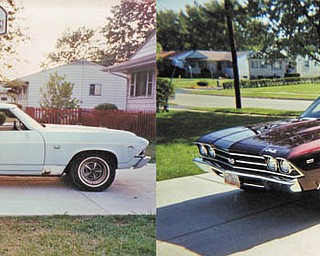 This is a before-and-after picture of the 1969 Chevelle that Bobby Dedo and his dad, Bob, bought when Bobby was 15, and they drove it out of the garage completely finished when he was 21. They live in Poland.