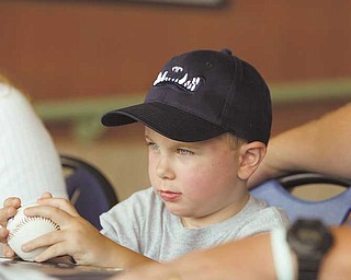 Luke Holko, 5, attends a news conference announcing a day in his honor. Luke Holko Day will be the theme of Sunday’s Mahoning Valley Scrappers baseball game. Luke was injured by a foul ball at a game last September.