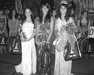 Hail to the Italian queen: Alina Angelilli, at right, was crowned queen at the Greater Youngstown Italian Fest on Friday in downtown Youngstown. Angelilli, 16, is from Poland. She is an honor student at Struthers High School, where she is a cheerleader, and serves as a singer at St. Nicholas Church. She was chosen from among 16 contestants. First runner-up was Angelia Krpicak (center), 16, from Canfield and Canfield High School, where she is a cheerleader. Krpicak has won numerous awards in dance competition. Second runner-up was Joelle Pallone, 18, from Lowellville. She is an honor student and vice president of the Italian Club as well as a cheerleader at Lowellville High School. Pallone holds two school track records and is involved in community theater.