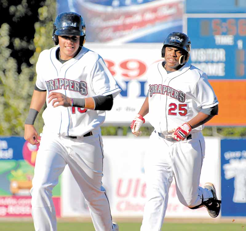 10 Giovanny Urshela and 25 Jesus Aguilar after Aguilar hit grand slam.