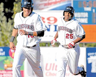 10 Giovanny Urshela and 25 Jesus Aguilar after Aguilar hit grand slam.