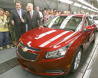 ROBERT K. YOSAY | THE VINDICATOR..GM North America President and Gov Ted Strsckland at GM Lordstown Kicked Off the Chevy Cruze today at the Lordstown Plant with the President of GM - Tim Ryan - The Boardman Band and a slew of elected officials -..-30-..