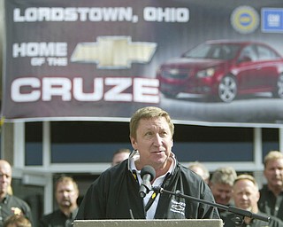 ROBERT K. YOSAY | THE VINDICATOR..GM President North America talks abut the New Cruze.GM Lordstown Kicked Off the Chevy Cruze today at the Lordstown Plant with the President of GM - Tim Ryan - The Boardman Band and a slew of elected officials -..-30-..