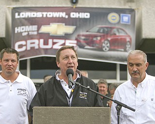 ROBERT K. YOSAY | THE VINDICATOR..Dave Green - Mark Reuss - and Jim Graham GM Lordstown Kicked Off the Chevy Cruze today at the Lordstown Plant with the President of GM - Tim Ryan - The Boardman Band and a slew of elected officials -..-30-..