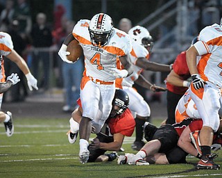 Howlands De'Von Smith chrages threw the middle againg the Canfield defence during their game on Friday. Photo/Mark Stahl