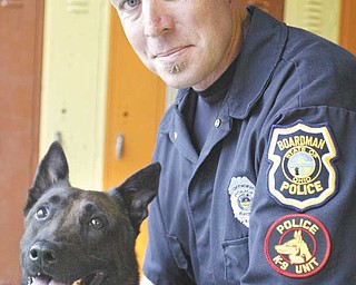 Boardman patrolman Brian Cionni, who will be Eros’ handler, is attending a six-week training session at Shallow Creek Kennels Inc. Cionni also was the handler for retired police dog Robby.