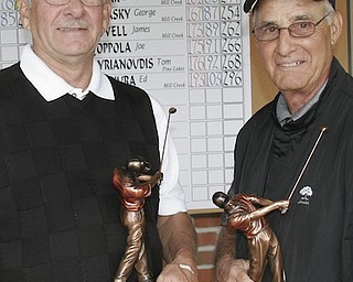 William D. Lewis | The Vindicator Golf winners Senior div. Bob Leonard, left, and Super Senior Ed Antonelli with trophies Friday.