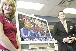 City skyline shown on button for First Night Youngstown | vindy.com