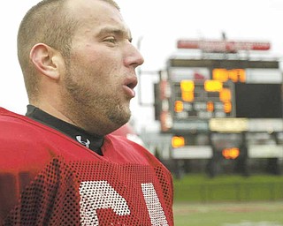YSU guard Eric Rodemoyer sported a beard during spring practice in April and his fellow linemen have joined him this fall.
