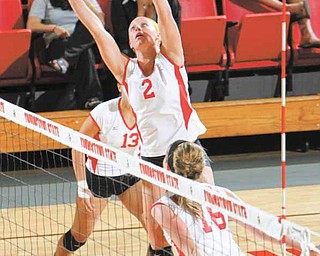 Youngstown State senior volleyball player Dani Soubliere (2) is one of the Penguins’ captains this season. She is coaching a club team in the area, which has helped her gain an appreciation for the job new YSU coach Krista Burrows is doing.
