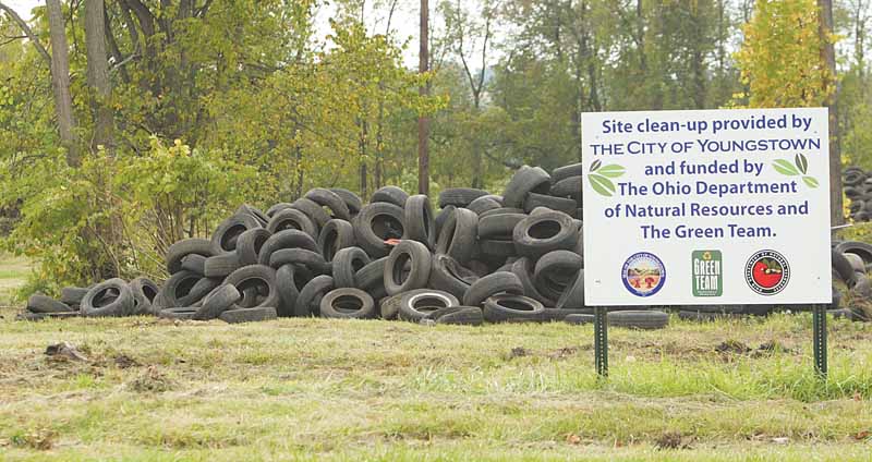 More than 30,000 tires are piled high in the vacant lot on Wilson Avenue.
