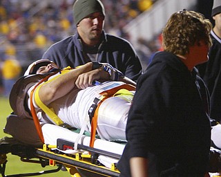 ROBERT K. YOSAY | THE VINDICATOR..an unidentified southern local player gives the thumbs up after being hurt in first quarter action - Western Reserve Blue Devils vs Southern Local Indians at Western Reserve Stadium ..-30-..