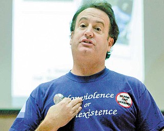 Jeff Steinberg, a former teacher and the leader of Sojourn to the Past, served as the main speaker Monday at the kickoff of Nonviolence Week at Youngstown State University. A variety of events is planned through Friday.