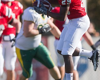 Geoffrey hauschild|The Vindicator.during the first quarter of a game at Youngstown State University's Stambaugh Stadium on Saturday evening.