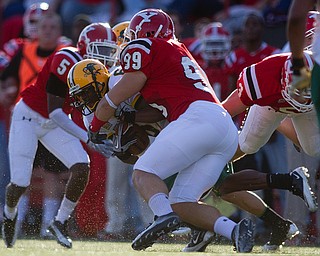 Geoffrey hauschild|The Vindicator.during the first quarter of a game at Youngstown State University's Stambaugh Stadium on Saturday evening.