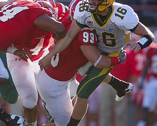 Geoffrey hauschild|The Vindicator.during the first quarter of a game at Youngstown State University's Stambaugh Stadium on Saturday evening.