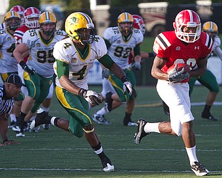 Geoffrey hauschild|The Vindicator.during the second quarter of a game at Youngstown State University's Stambaugh Stadium on Saturday evening.
