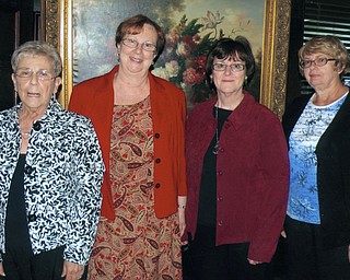 Looking forward to greeting women who are interested in meeting people and making friends in new surroundings are officers of the Newcomers, from left, Mary Jane Stevens, treasurer; Kathleen Yap, vice president; Luanna Jacobs, president; and Regina Jenkins, newsletter. The club offers opportunities for women to participate in various social activities such as the Round Towners (which includes husbands), and birthday, needlework and movie groups. The next monthly luncheon meeting will be at 11:30 a.m. Oct. 27 at A La Cart in Canfield. The speaker will be Janet Loew, director of public relations for Mahoning County Library. For more information on the Newcomers, call 330-726-9620.