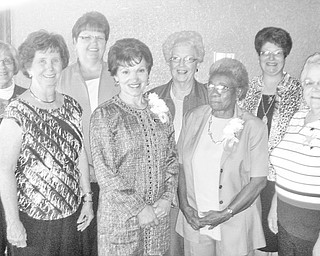 Trumbull Retired Teachers, from left to right, Barb Wright, Betty Jean Behmer, Linda Cowin, Roselyn Gadd, Gretchen Reed, Hattie McNeal, Denise DelTondo and Ruby Hawkins, attended the SCOPE Honors Luncheon at the Trumbull Country Club, during which TRTA nominee Gadd won the Honor Award for media.