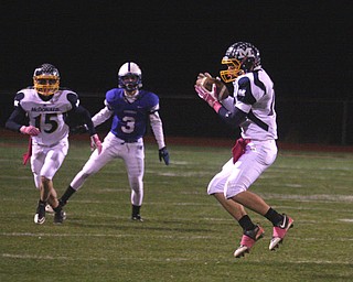 FOOTBALL - (10) Justin Rota of McDonald makes a nice catch Friday night in Berlin Center. - Special to The Vindicator/Nick Mays