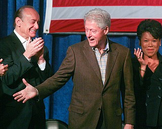 ROBERT K. YOSAY | THE VINDICATOR --..President Bill Clinton shakes hands with party hopefuls as he entered - Sherrod Brown Lee fisher and Yvette McGee Brown .Former President Bill Clinton visited the Mahoning County Democrats annual breakfast Saturday morning in Youngstown..The former president was stumping for democratic hopefuls in state and congressional races here in Ohio .... -30-(AP Photo/The Vindicator, Robert K. Yosay)