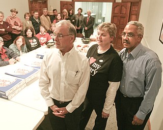 ROBERT K. YOSAY | THE VINDICATOR --..Carlton Sears- Cathy Ciccone (SEI 119) and Richard Atkinson watch results early in the night as the Library Levy looked like it would pass..The November election had many incumbents and levies pass.... -30-..(AP Photo/The Vindicator, Robert K. Yosay)