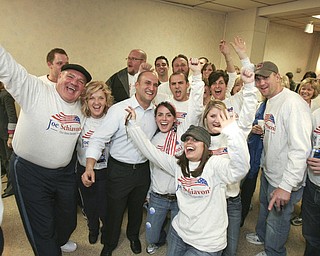 ROBERT  K.  YOSAY  | THE VINDICATOR --..CELEBRATE  Joe Schiavoni with  his supporters celebrate a big win in The November election had many incumbents and levies pass - at the ITAM club... -30-..(AP Photo/The Vindicator, Robert K. Yosay)