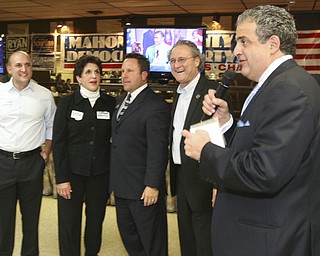 ROBERT K. YOSAY | THE VINDICATOR --..winners row - Joe Schiavoni Carol Rimedio Righetti - Mike Scioritino and Bob Hagan with Dave Betras at the Itam Club - The November election had many incumbents and levies pass.... -30-..(AP Photo/The Vindicator, Robert K. Yosay)