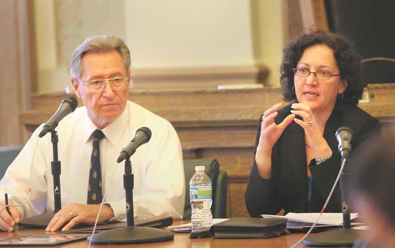 ROBERT K. YOSAY | THE VINDICATOR Judge Robert P. Milich of Youngstown Municipal Court, a retired Air Force lieutenant colonel, and Melissa Knopp of the Ohio Supreme Court’s Specialized Docket Section, were among a group of people who met Tuesday in Youngstown City Council chambers to continue planning for the Jan. 11 opening of the Youngstown Veterans Treatment Court.