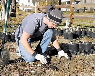 Adam Planty of Austintown participated in a Community Clean Up Day on Youngstown’s South Side. Planty planted flowers Saturday, saying he wanted to help beautify the area.