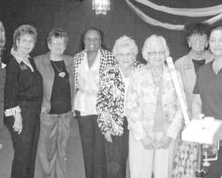 Well-represented: The semiannual meeting of Trumbull County Federation of Women’s Clubs began at 9 a.m. Oct. 26 at McMenamy’s Banquet Center in Niles. Representatives from the 20 clubs in the federation were present for the brunch, luncheon and programs. Lori Hatzialexiou of Divia’s Designs of Hair and Nails gave each woman a sample of lavender face cream and gave two women facial massages. Audrey Schinkel provided musical entertainment. Lined up to thank Hatzialexiou, at right, for her presentation are club officers, from left, Hattie Hawkins, president; Eddie Wolcott, trustee; Sandy Young, corresponding secretary; Myrdis Ledbetter, recording secretary; Ann Schweinfurth, trustee; Sally Bidlack, treasurer; and Shelby McElravy, vice president.