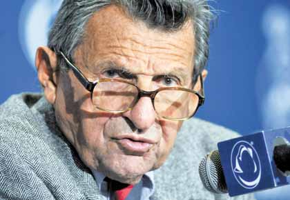 Penn State coach Joe Paterno answers a question during his weekly NCAA college football news conference on Tuesday, Nov. 23, 2010 in State College, Pa.  Penn State hosts Michigan State on Saturday.  