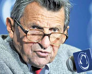 Penn State coach Joe Paterno answers a question during his weekly NCAA college football news conference on Tuesday, Nov. 23, 2010 in State College, Pa.  Penn State hosts Michigan State on Saturday.  