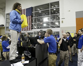 William D. Lewis|The Vindicator A large crowd qued up outside the Boardman Best Buy at 5am Friday to get Black Friday bargins. Inside, store manager Melissa Bukovak gives last minute instructions to workers shortly before the store opened.